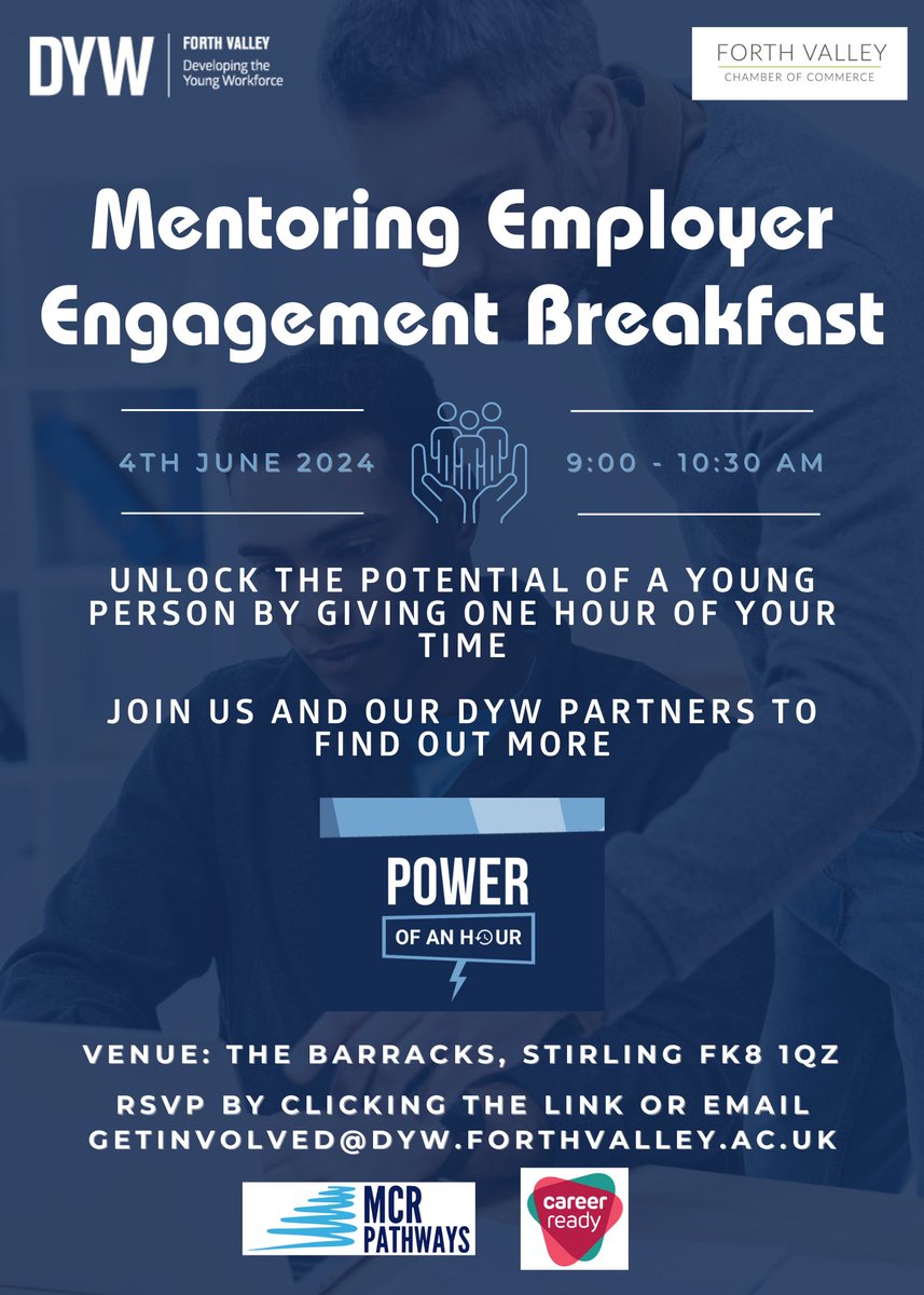 Employers📢 We'd love for you to join us and our DYW Partners for a Mentoring Employer Engagement Breakfast! 🙌  Hear from @CareerReadyUK and @mcrpathways about how you can become a mentor and make a difference in a young person's life. Register: shorturl.at/syRV5