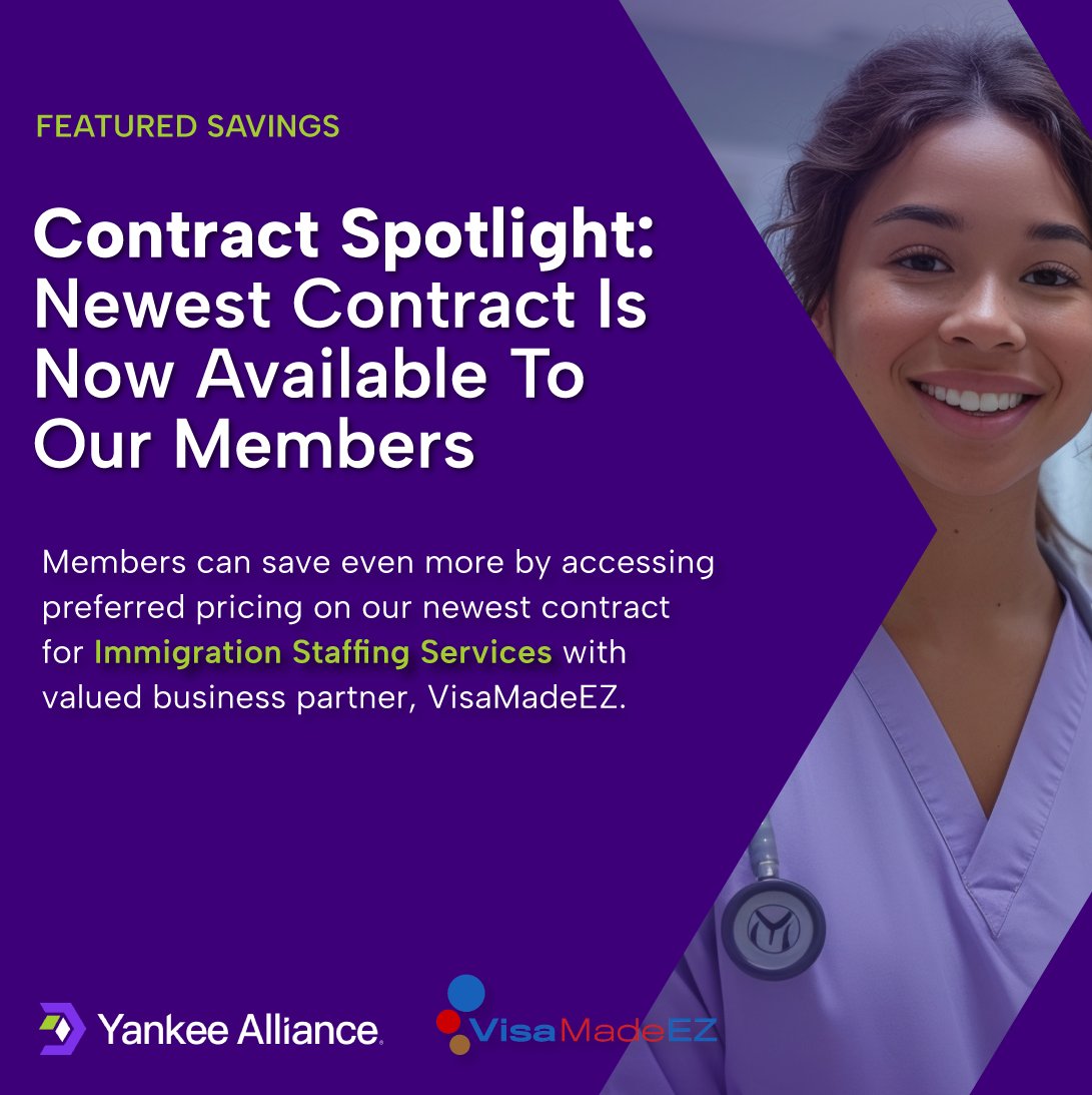 NEW contract alert! For #NationalNursesMonth, we’re highlighting exclusive pricing on Immigration Staffing Services with @visamadeez. Contact your account manager for more details. #ImmigrationStaffingServices #purchasingpower #memberpricing