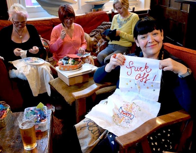 The Profanity Embroidery Group, Whitstable, UK, known for their stitching and swearing #WomensArt