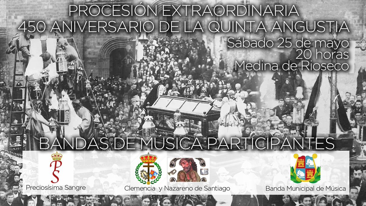 🎙🎺 La música será protagonista en la procesión extraordinaria de este sábado en <a href="/ssenrioseco/">Semana Santa Rioseco</a> 
Con la participación de:
 
🎺 <a href="/CristoSangreVa/">CCTT Cristo P.Sangre</a> 

🥁 Una banda con componentes de <a href="/bct_clemencia/">La Clemencia</a> y <a href="/NazarenosBand/">A.M. Nazareno y la s</a> 

🎻 <a href="/BandaRioseco/">Banda de música de Medina de Rioseco</a>

👏👏 Gracias a todos ellos.