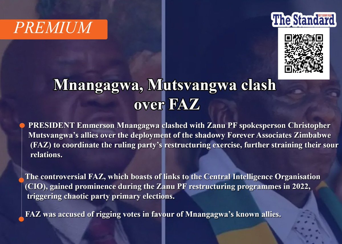 #New 🔵 Mnangagwa, Mutsvangwa clash over FAZ 🔗newsday.co.zw/thestandard/ne… ➡️Scan QR code to read more⤵️