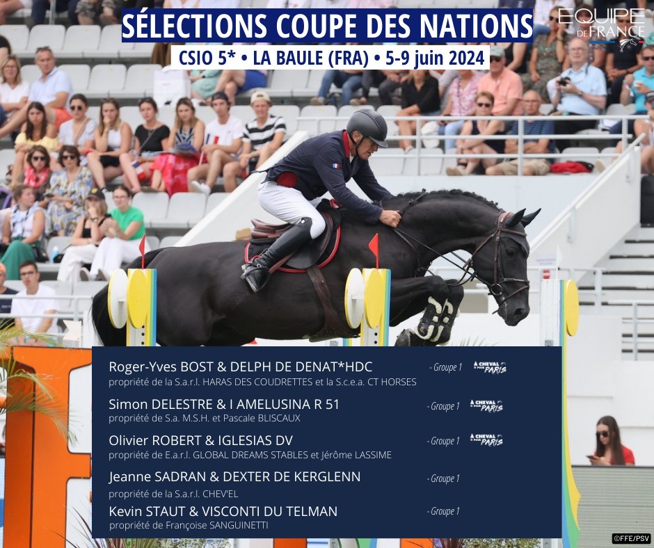 FRA_Equitation's tweet photo. Du 5 au 9 juin prochain aura lieu le CSIO 5* de La Baule ! 😍
🇫🇷 Voici les couples choisis par le sélectionneur national Henk Nooren et l'équipe fédérale d'encadrement sportif pour représenter la France 👇 https://t.co/WFrTXXPSB5