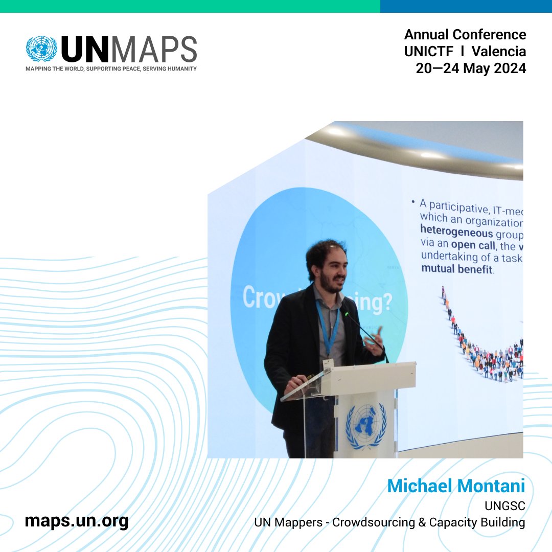 UN_Mappers's tweet image. #UNMapsConference
Mr. Michael Montani presented the UN Mappers community and the extensive work carried out by volunteers over the years, highlighting efforts in communication and in ensuring access to the educational materials available in the #LearningHub for all.