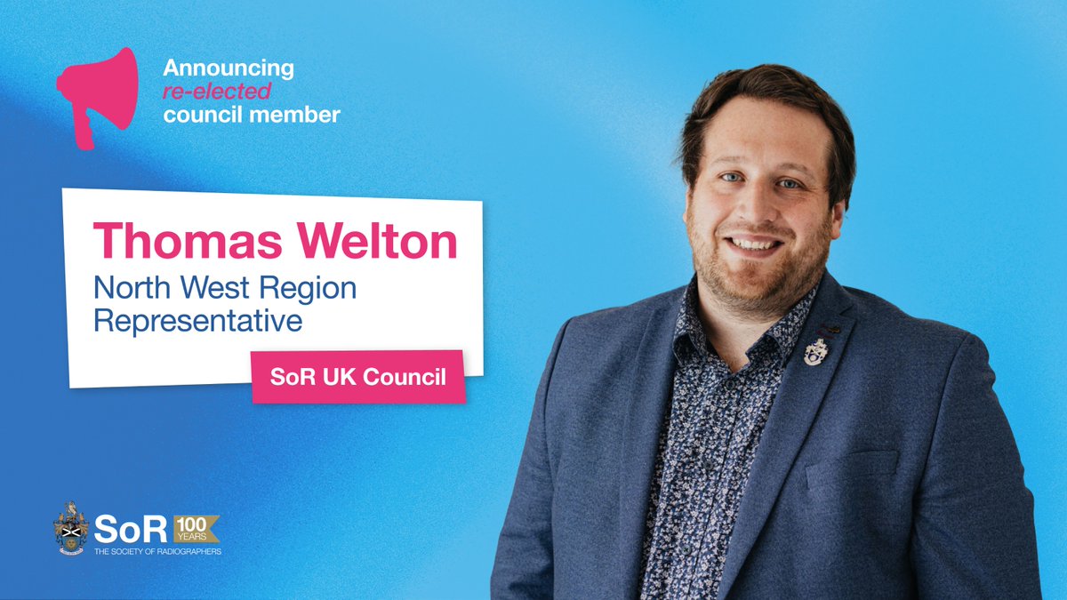 📣 Thomas Welton, @BigRadTom, has been re-elected as the North West Region Rep on UK Council! In July 2024, he starts his third term and will also transition from President Elect to President of the SoR. #Radiography #SoR