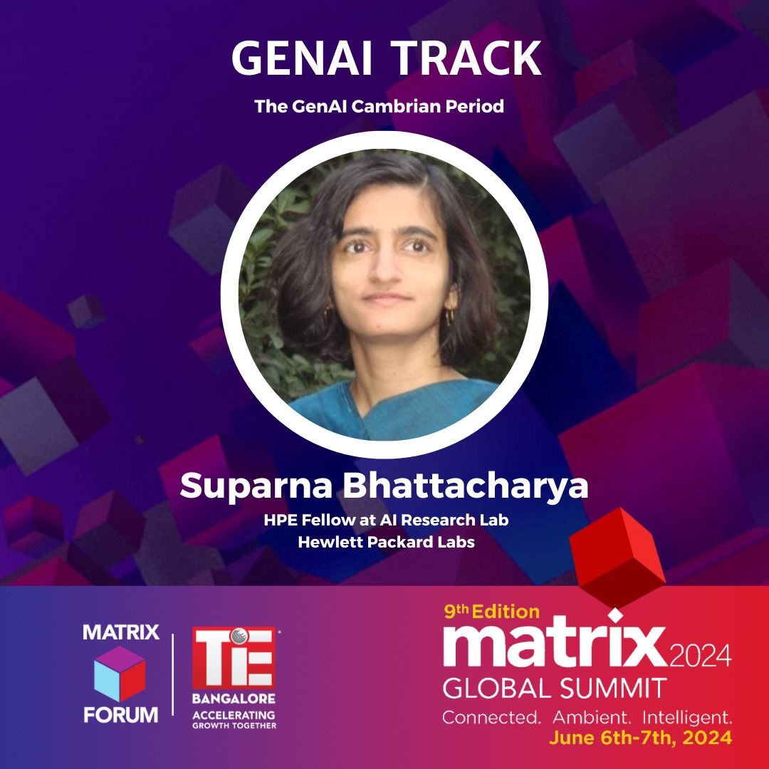 Don't miss the GenAI Track at the Matrix Global Summit, June 6-7 in Bangalore! 🌟 'The GenAI Cambrian Period' with Suparna Bhattacharya from HPE. Explore 20,000+ models on Hugging Face! 🌊 Register now: lnkd.in/eeB6sm2b #GenAI #AI #HPE #TechEvolution