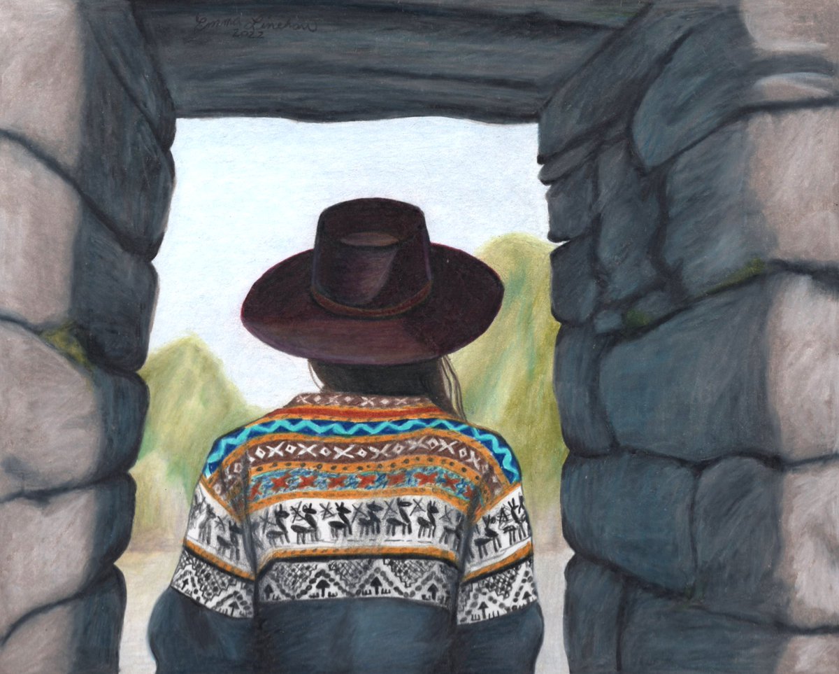'Let your feet wander,
your eyes marvel, 
and your soul ignite.' #art #realisticart #solotravel #coloredpencilart #womenart #hats #travelart #drawings #coloredpencil #inspirationalart #aztec #inspirational