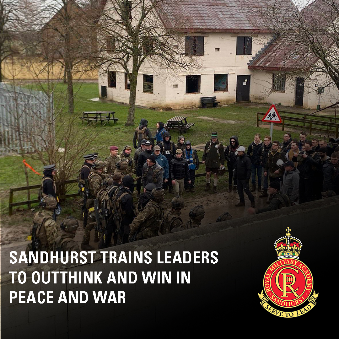The Royal Military Academy Sandhurst trains leaders to outthink and win in peace and war. One of the Exercises in the training programme for the Officer Cadets is focused on stabilisation. #Sandhurst #ServeToLead #RMAS #Army #Military #ArmyOfficer