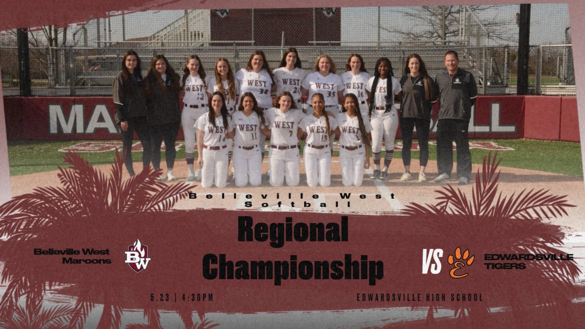 Good Luck to the Belleville West Maroons Softball Team today as they play Edwardsville in the Regional Championship.  First pitch will be at 4:30 at Edwardsville High School.  <a href="/CoachKSchaab/">Coach Schaab</a> <a href="/MaroonMadnezz/">MaroonMadnezz</a>