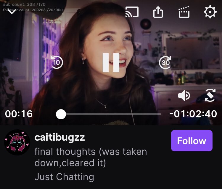 After deleting all of her streams accusing georgenotfound & making her twitter private…caitibugzz just put her final thoughts stream back up saying it was “taken down, cleared it”