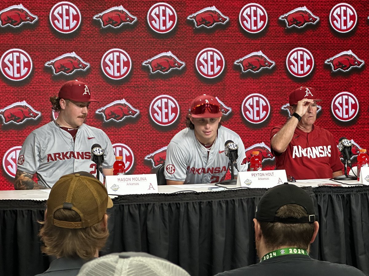 Dave Van Horn, Peyton Holt, and Mason Molina in the mic following the loss. “Gotta give credit to Kentucky, they came out and played a really good ballgame… we didn’t play a clean game.” -DVH’s opening statement #WPS