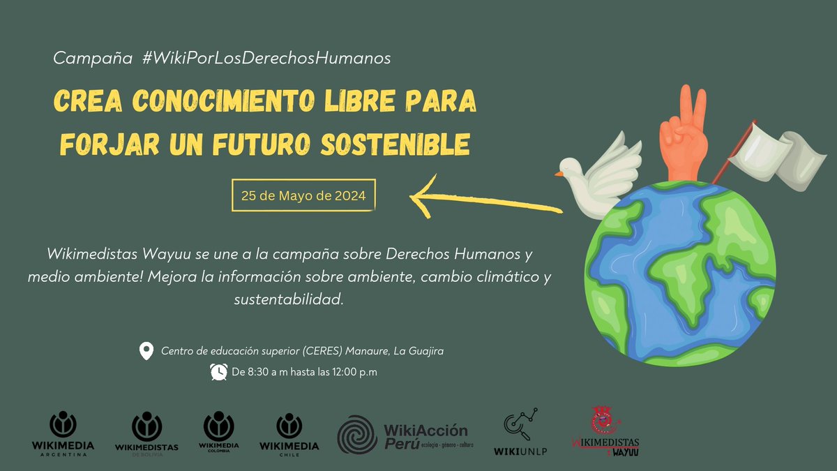 guc_wikipeetia's tweet photo. #EDITATON 🧑💻🍃Este sábado 25 de Mayo, a partir de las 8:30 a.m, tendremos actividades y ediciones enfocadas en el medio ambiente, todo en el marco de la campaña regional de este año. ¡No te lo pierdas!✨🌎
📌 Actividades aquí: https://t.co/GUHBeB0sWe
#WikiPorLosDerechosHumanos https://t.co/s2fvNEAmfg