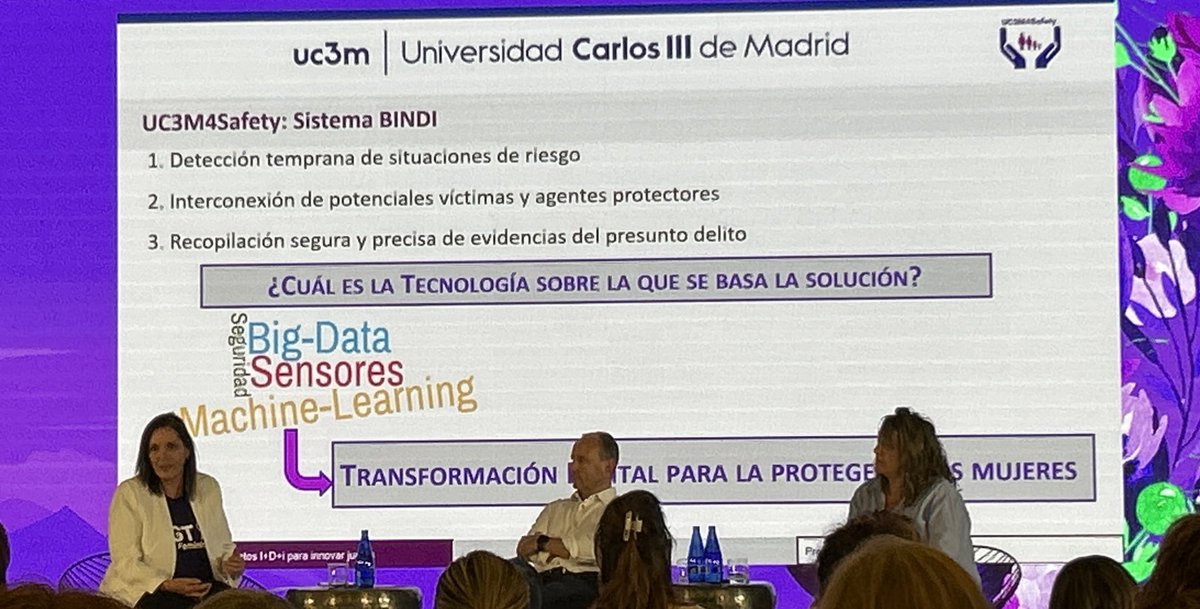 @cbaranda de la @uc3m nos habla de BINDI y el uso de la IA para combatir la violencia de género mediante IoT y la necesidad de entrenar las IA con hombres y mujeres para que interpreten bien los estímulos.

#MujeresDirigentesUGT 

@UAHes @UAM_Madrid @unicomplutense @La_UPM @urjc