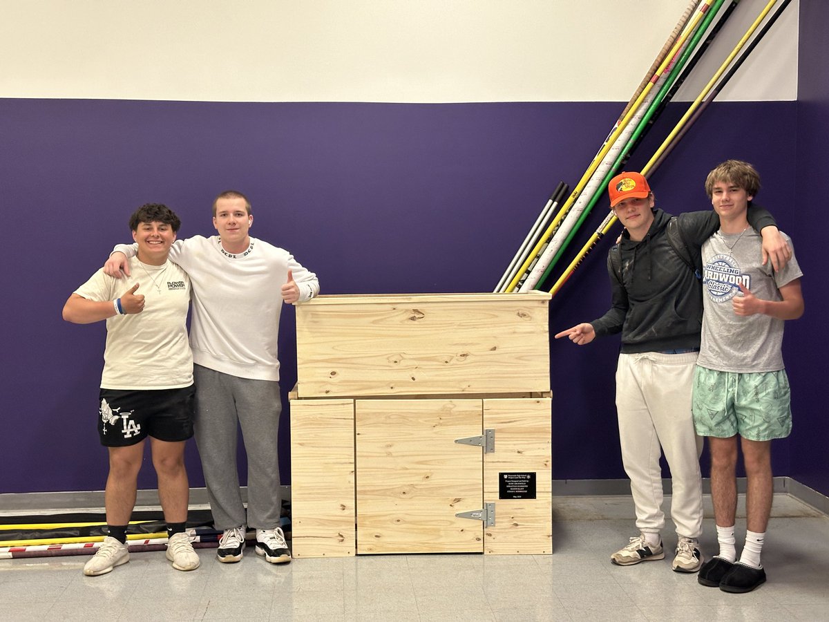 WHS PLTW Introduction to Manufacturing Class. Another contribution to the school. This time a secure vertical storage container for our track team pole vault poles in the team room! Great job gentlemen!
