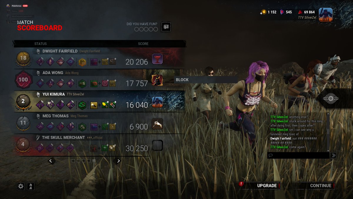 TrNSilverzel's tweet photo. context i flash saved meg from a tunneling skull merch, she died sadly, but then when i die, she proceeded to be toxic, the dwight was also vry toxic too, this community man fun #dbd #survivor #pc https://t.co/rneONsSqpa