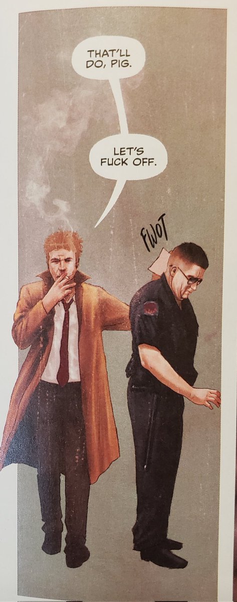 Perhaps my favorite panel from this week's batch of new comics is from John Constantine, Hellblazer: Dead in America #5, in which Ol' Johnny Boy places a curse on a cop because that's just what he does when he walks by one. (The cop was DEFINITELY assaulting a prone suspect).