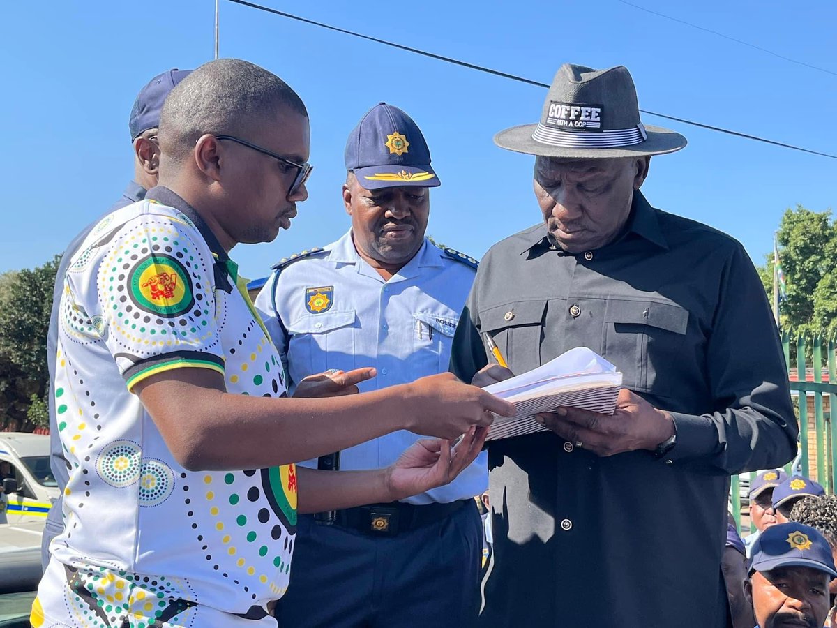 Bheki Cele signing a memorandum of his own demand that he drafted day before together with Collen Malatji who's going to evaporate like his prodecessor Collen Maine after 6 days. 

Anyway it's not like his existence is felt #VoetsekANC