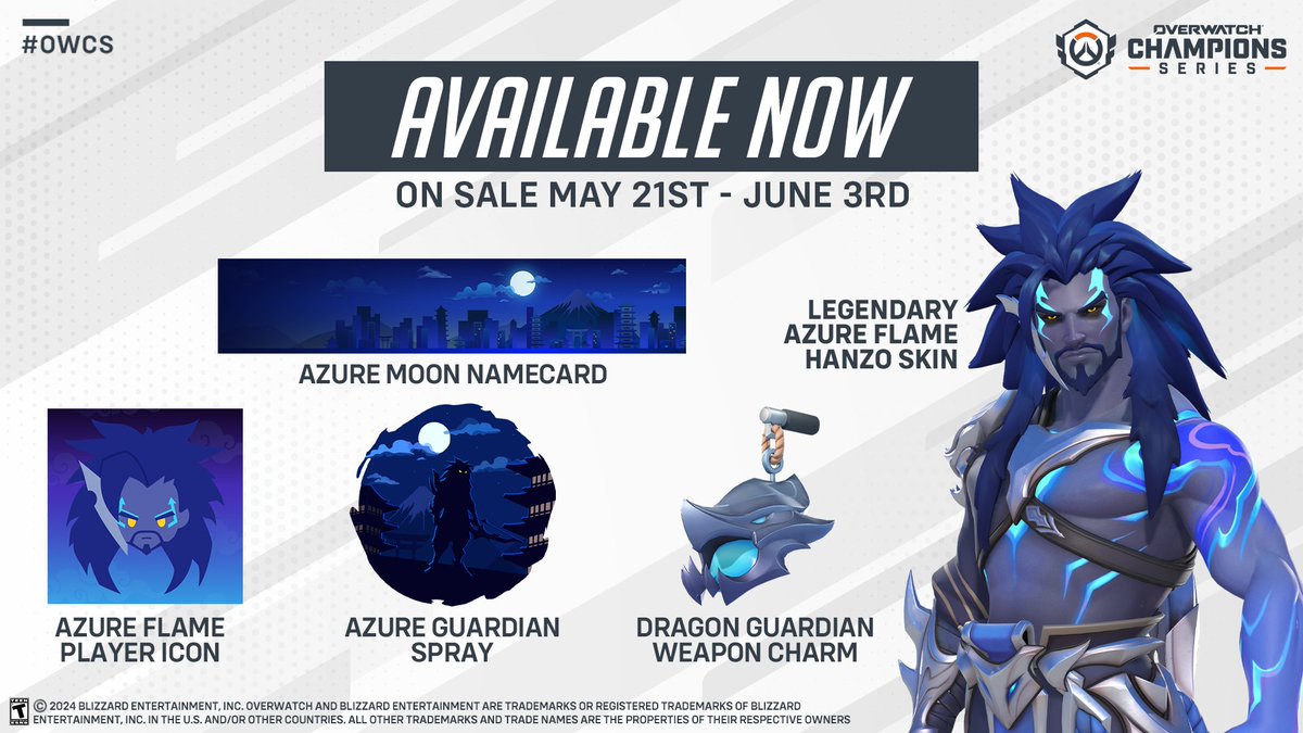 Unleash the dragon and support Overwatch Esports!  

25% of proceeds from the Azure Flame Hanzo bundle and its individual items will go directly to the #OWCS Major prize pool. Grab it before it leaves the shop on June 3rd!