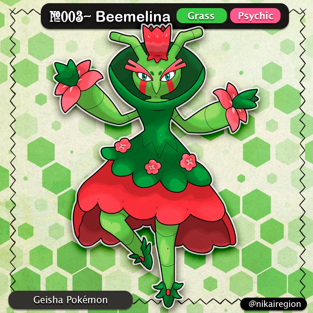 NikaiRegion's tweet photo. ⛩️Yokaidex⛩️
►Beemelina, is a Pokémon based on Bees, Camellia Flowers, Geishas and Furutsubaki no rei(Yokai).
https://t.co/RPCJ1x5RaZ
#fakemon #japan #grassstarter #pokemon #flower #yokais #geisha #bee #psychic #grass #pokemonstarter https://t.co/CykI4sPvRI