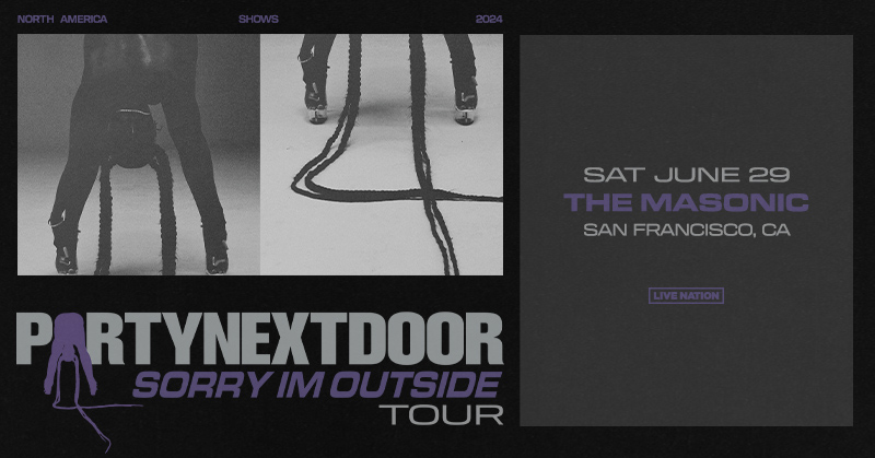 Tickets ON SALE NOW for PARTYNEXTDOOR's Sorry I'm Outside Tour at The Masonic on Sat, June 29! 👉 Grab yours today at the link 🔗 livemu.sc/3KfbWun