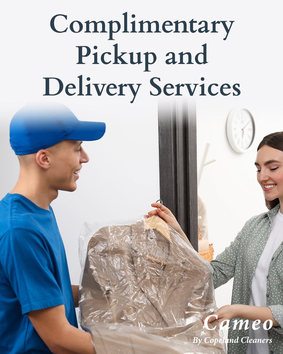 Cameo by Copeland Cleaners offers complimentary pickup and delivery services for our valued customers. We're here to help take care of your beloved garments while also taking the hassle out of dry cleaning cameobycopelandcleaners.com #CameoCopelandCleaners #ProfessionalDryCleaning