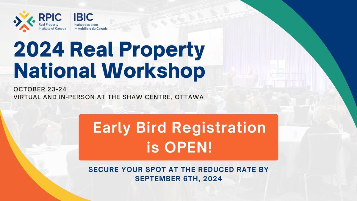 RPIC_IBIC's tweet image. Secure your spot(s) for the 2024 RPNW taking place in person in Ottawa, Ontario and online from October 23-24. 

Be sure to join us there: buff.ly/4dlRbKT

#RPIC #RealProperty #EarlyBird #NationalWorkshop