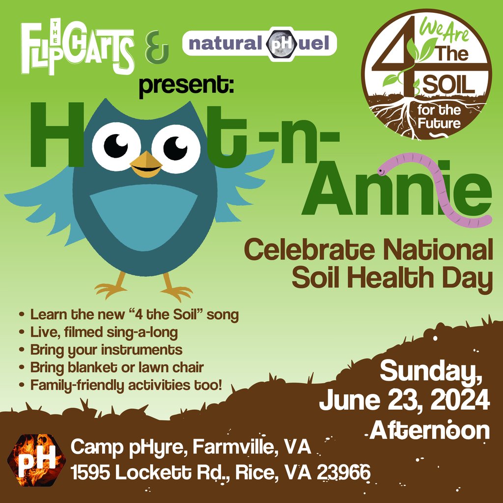 TheFlipCharts's tweet photo. ONE MONTH FROM TODAY: It's a hootenanny! Join us in #Farmville in central Virginia to celebrate #NationalSoilHealthDay Sunday, June 23rd in the afternoon. Bring your instruments and join in the fun!

#4theSoil #LiveMusic #SchoolhouseRock #Hootenanny #AltAmericana #2Guitars2Voices https://t.co/Jm55IYTT64