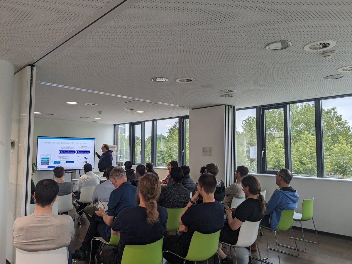 ZephyrIoT's tweet image. Live from #Zephyrproject meetup at @inovexgmbh, Karlsruhe, Germany. Christian Kurz, from @NordicTweets giving a brief introduction on Zephyr’s new Hardware Model.