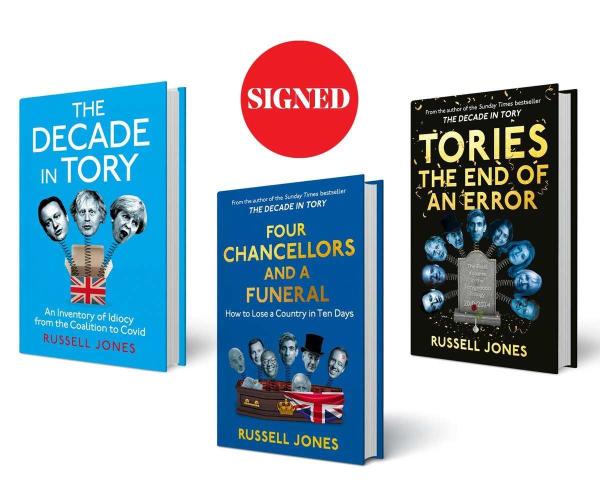 The general election is NIGH ('genny lec' as the kids are calling it) What better way to get informed on the Tories' ✨interesting ✨ rule than the entire SIGNED collection from Russell Jones @RussInCheshire! The 'Torygeddon' Trilogy for £60! Get here: unbound.com/books/tories-e…
