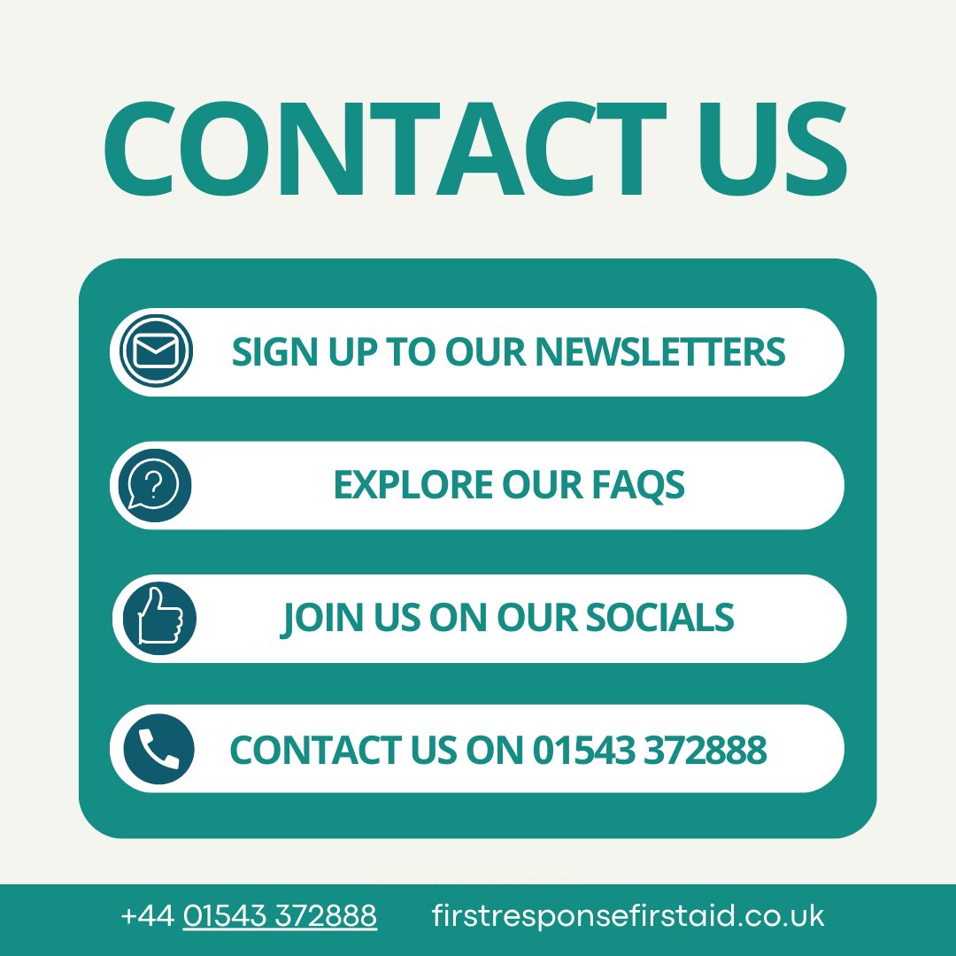 Contact Us 📞 We’re here to cut through the noise and make sure that you have everything you need, so keep in touch with our team today. 
firstresponsefirstaid.co.uk 
#firstaid #firstaidtraining #firstaidcourse #firstaidtips #healthandsafety #beprepared