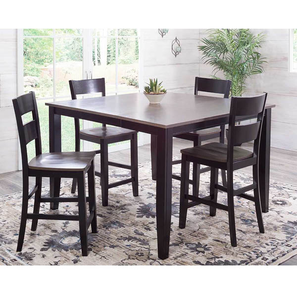 The transitional style of this 5-piece dining set will fit most decors and the counter-height is so convenient and versatile! It's on sale now for $799! ow.ly/sBgY50ROfUU #TransitionalStyle #DiningSet #FurnitureSale