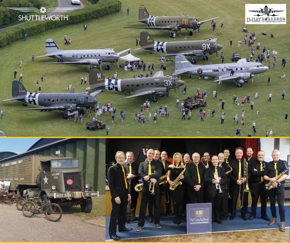 Join us this Saturday with the arrival of members of the D-Day Squadron set to arrive from 11am! We'll also have other vintage aircraft onsite and over 25 military vehicles, reenactors and camps. In the evening we will also be treated to music from Neil Coley's Big Band