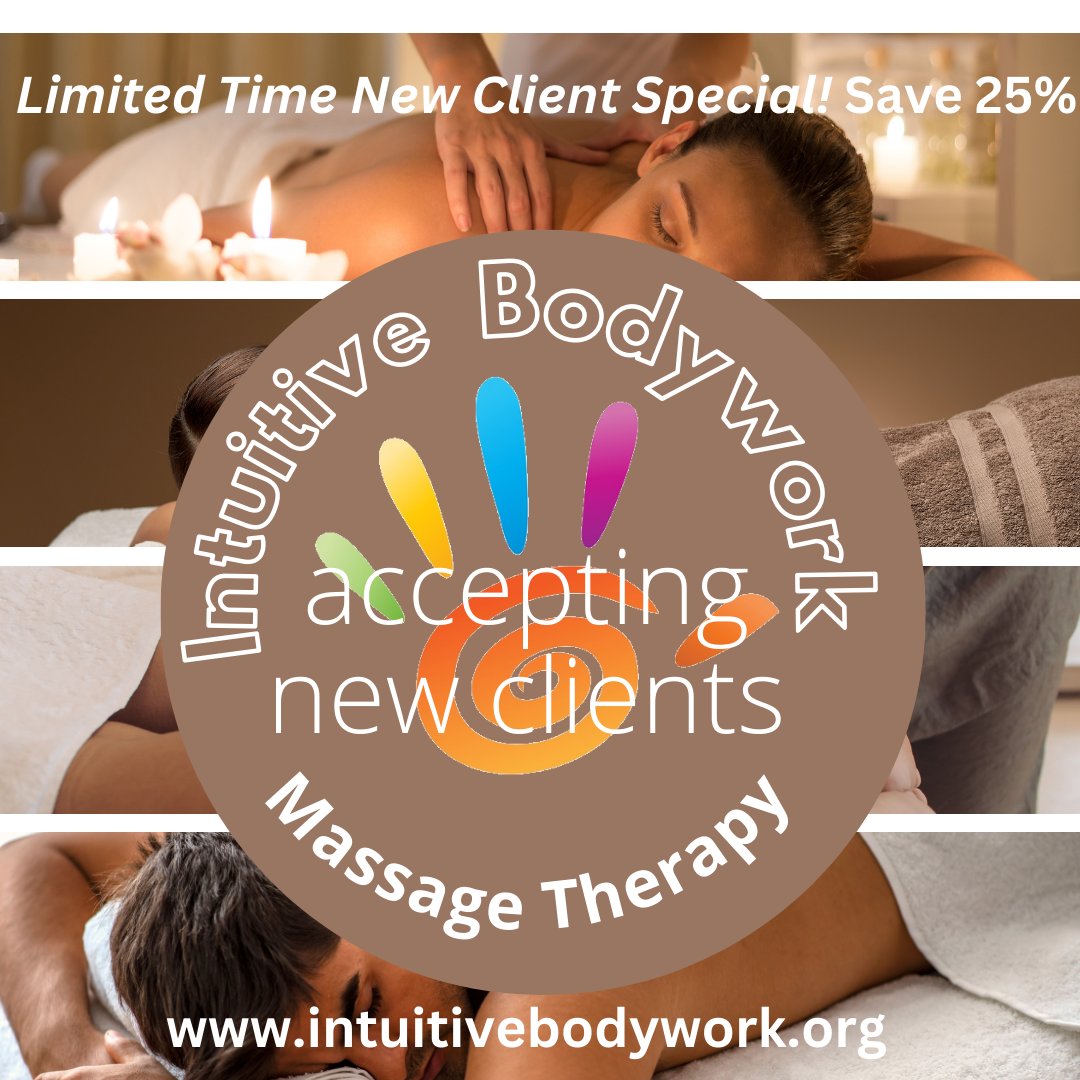 Intuitive Bodywork's New Client Promo is Ending Soon! Save 25%. Buy Now, Use Anytime! For new clients only. Get Yours Now at intuitivebodywork.org! (Promo ends 6/2/2024)