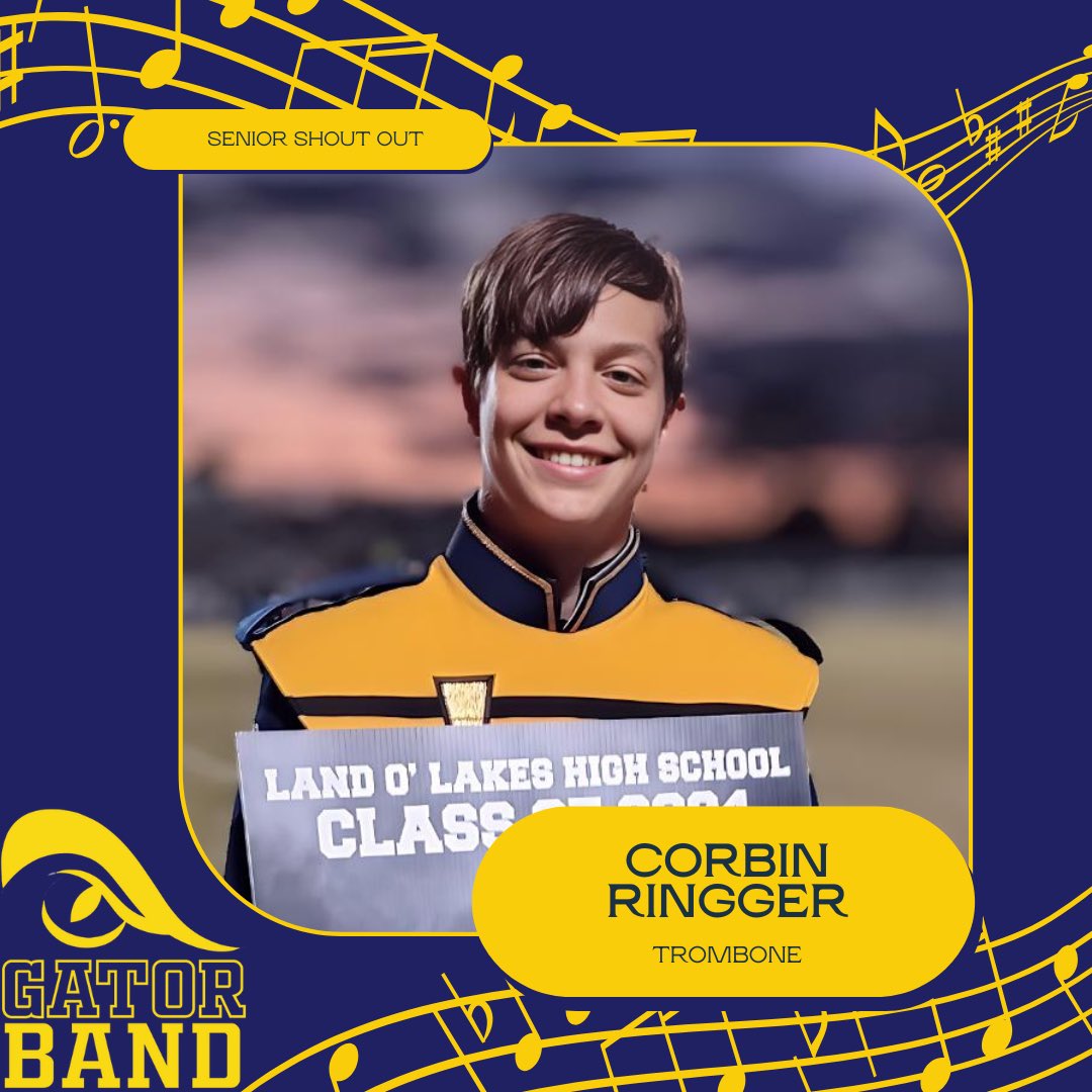 LOLHSband's tweet photo. Time for Senior Shoutouts for the class of 2024! We’re so proud of you and can’t wait to see what amazing things you’ll accomplish after you leave LOLHS. Congratulations, grad! 💛💙🎶🐊🎓 https://t.co/bZmQOVC8ZN