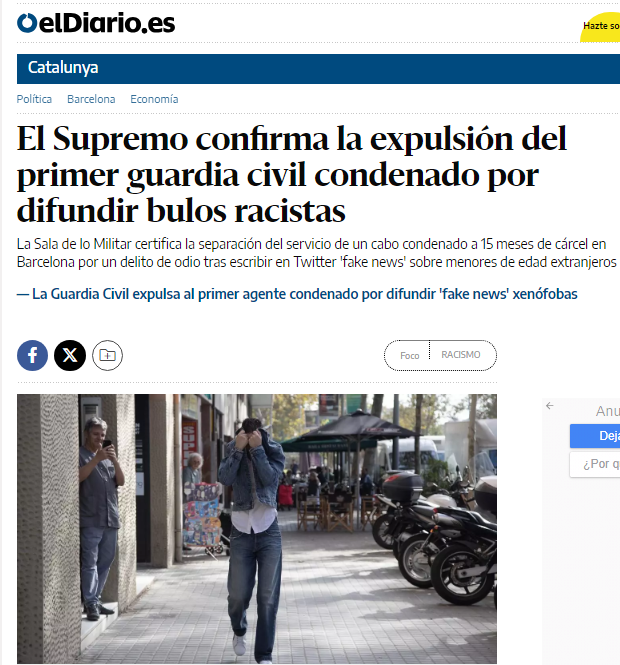 Se acaba de confirmar la expulsión de un Guardia Civil por difundir bulos xenófobos en sus redes sociales. Vito Quiles y Javier Negre han difundido numerosos bulos de las mismas características y son financiados con dinero público. Qué sanción deberían recibir por tales acciones?