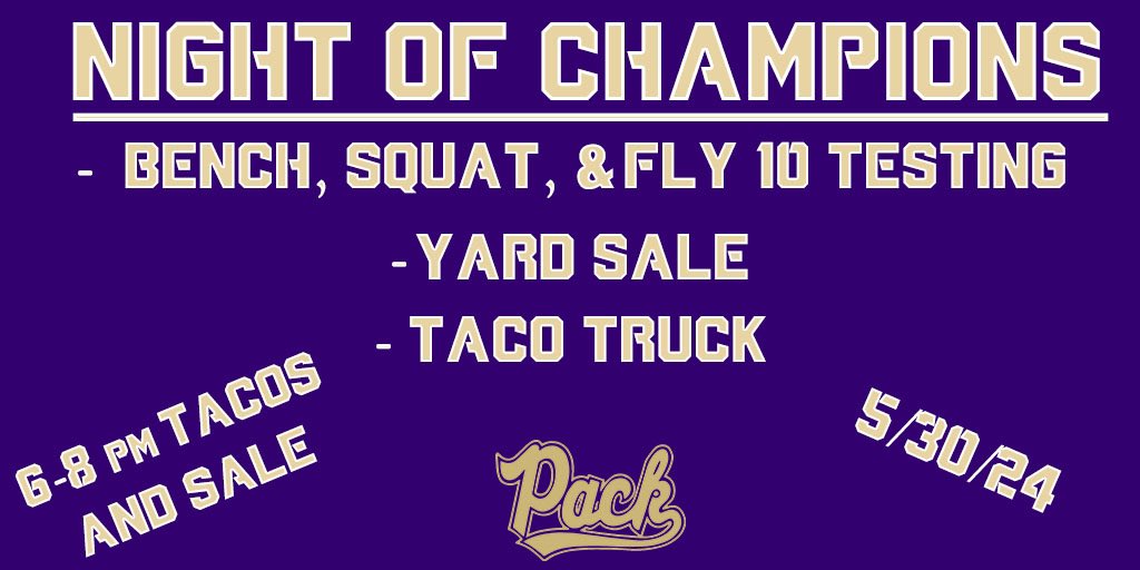 LHSPackFB's tweet image. Come out on May 30th to see the final testing day for our football team. Taco truck available for purchase. And a chance to buy game-used uniforms from football, baseball, and other sports. Hope to see the 95334 show up and support.