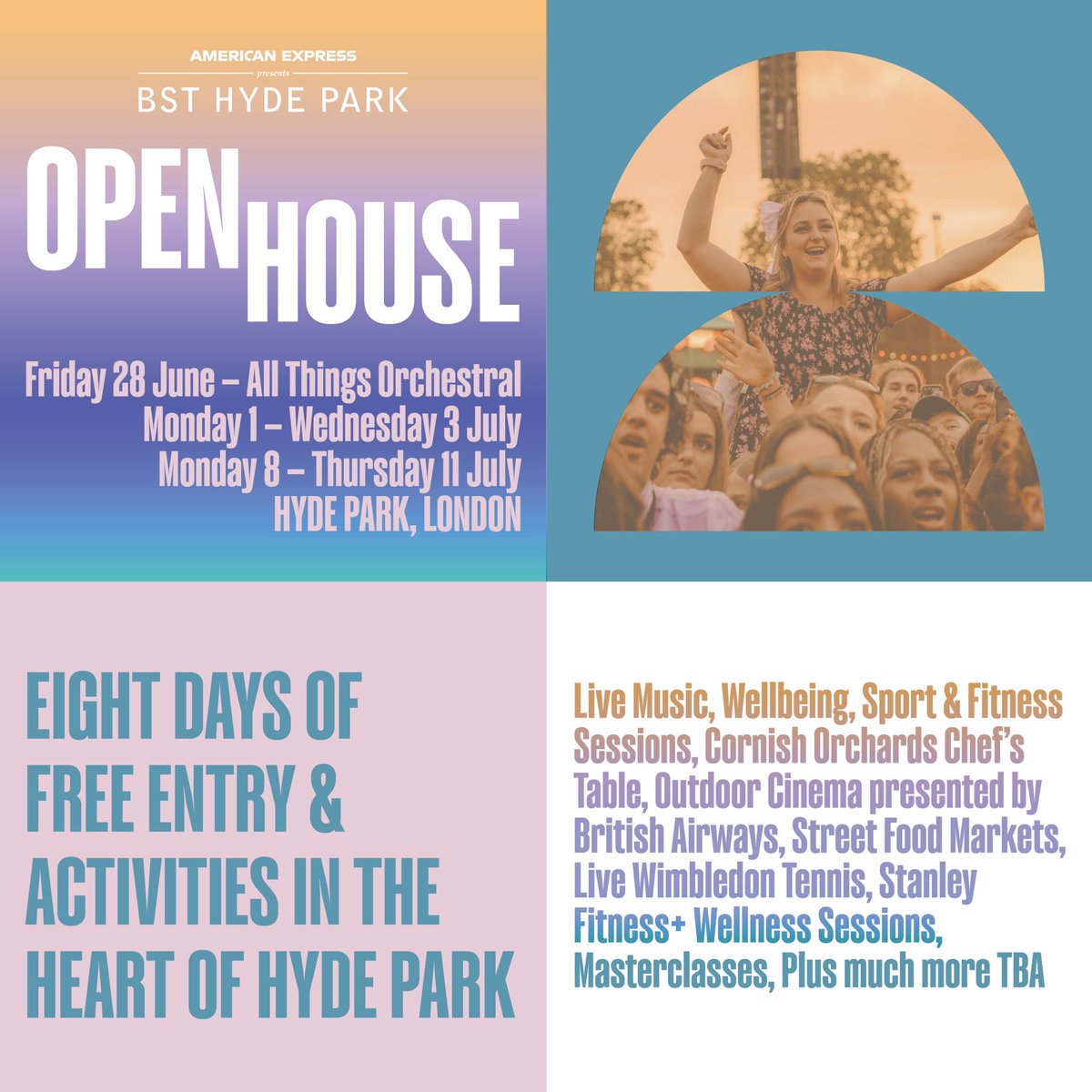 . @BSTHydePark announce Open House Enjoy the long days and warm summer nights with 8 days of activities and FREE entry in the heart of Hyde Park! Read More Here gigview.co.uk #music #news #hydepark #openhouse