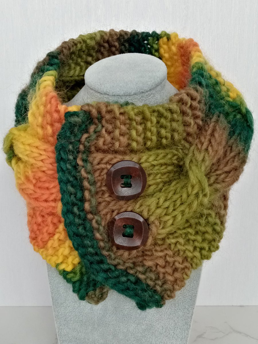 Cable knit neck warmer in autumn colours 100% p... - Folksy folksy.com/items/8345167-… #newonfolksy #CraftBizParty #UKGIFTHOUR #HandmadeHour #folksyuk #knitwear #cableknit #neckwarmers #purewool #handknitted #purewool #lovecrafts