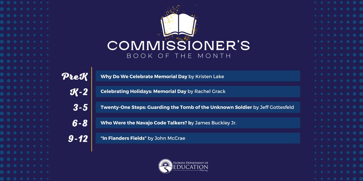 Today, @CommMannyDiazJr announced May’s chosen books for the Commissioner’s Book of the Month, a monthly reading challenge to promote literacy and reading engagement in preK-12 schools. To learn more and see previous selections, visit fldoe.org/bookofthemonth.