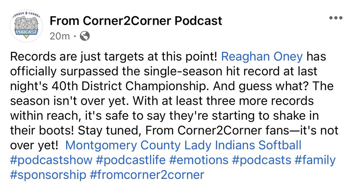 ReaghanOney11's tweet photo. Thank you @corner2cornerpc for acknowledging my success! I play with a great group of ladies and for some of the best coaches in the State! I appreciate your support!! @MC_Lady_Indians @riseupsports1 @mbarnky @TheAdamBWells @jcjensen94 @BlakeSandlin @sportsturtle11 @vaughtsviews See ya at Regions!