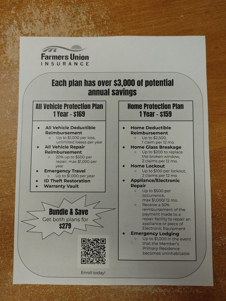 Check out our brand new home and auto protection plan. Call our office to add this product to your portfolio. 701-223-3715.