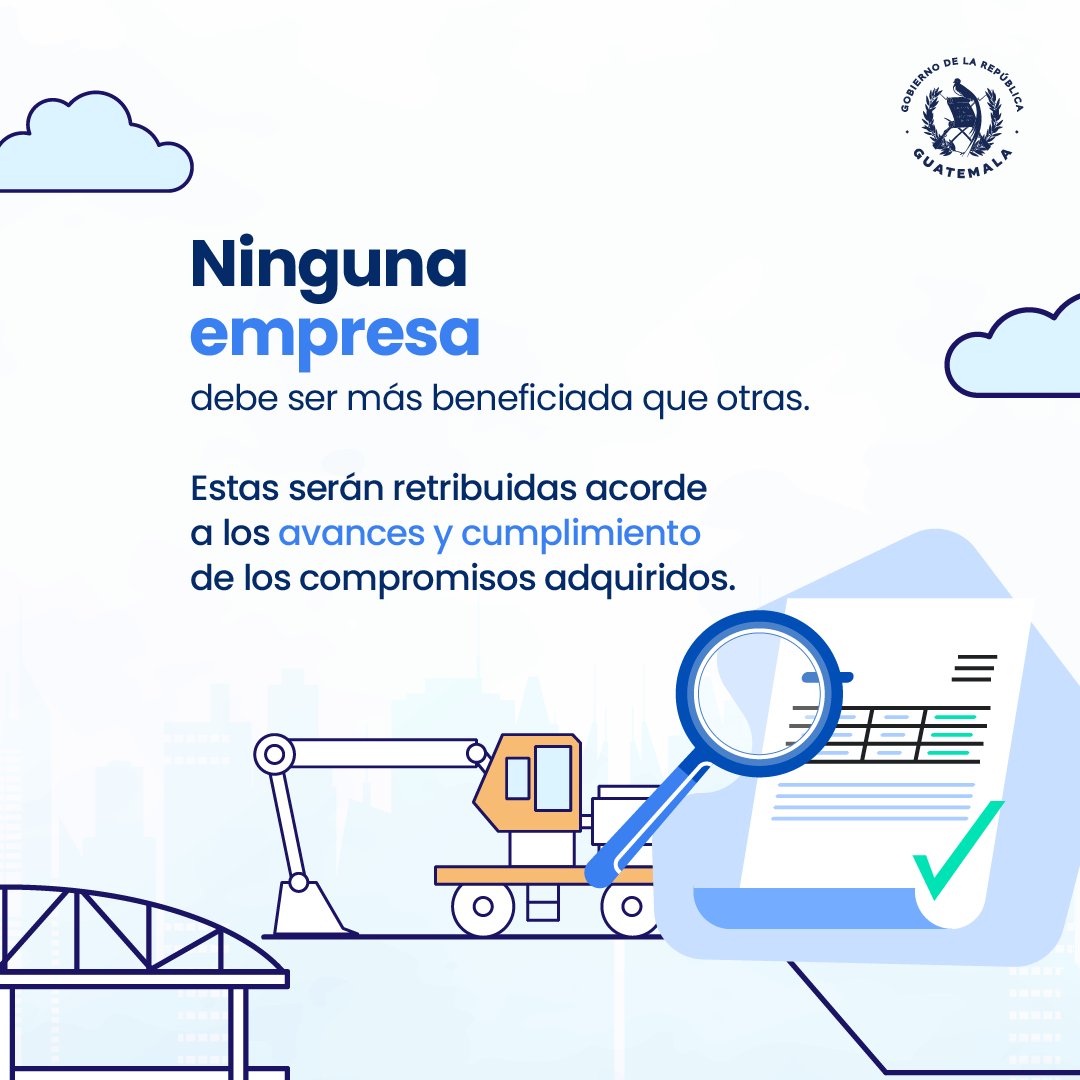 Para asegurar el desarrollo de la infraestructura de Guatemala, los procesos de contratación y pagos deben ser transparentes. 🏗️🚧 Con un @MICIVIguate comprometido con la transparencia y el desarrollo, #GuatemalaSaleAdelante. ✔️