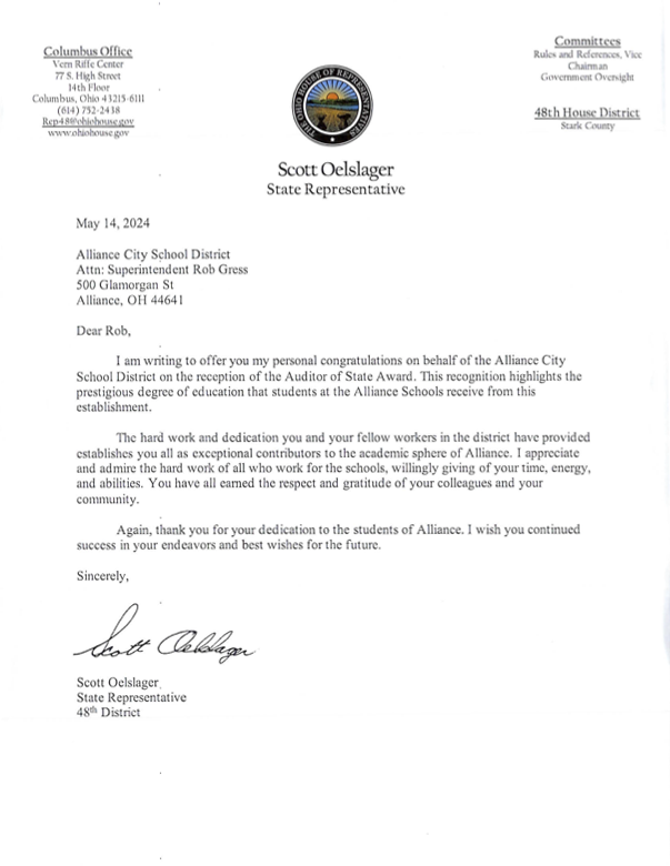 AllianceCSD's tweet photo. ACS once again received the Ohio Auditor of State Award! Thank you to the entire ACS staff for their diligence in ensuring finances have been reported accurately and in a timely manner. A big thank also goes to Treasurer Kirk Heath and his staff for their hard work! #RepthatA https://t.co/VY9rsNnOFo