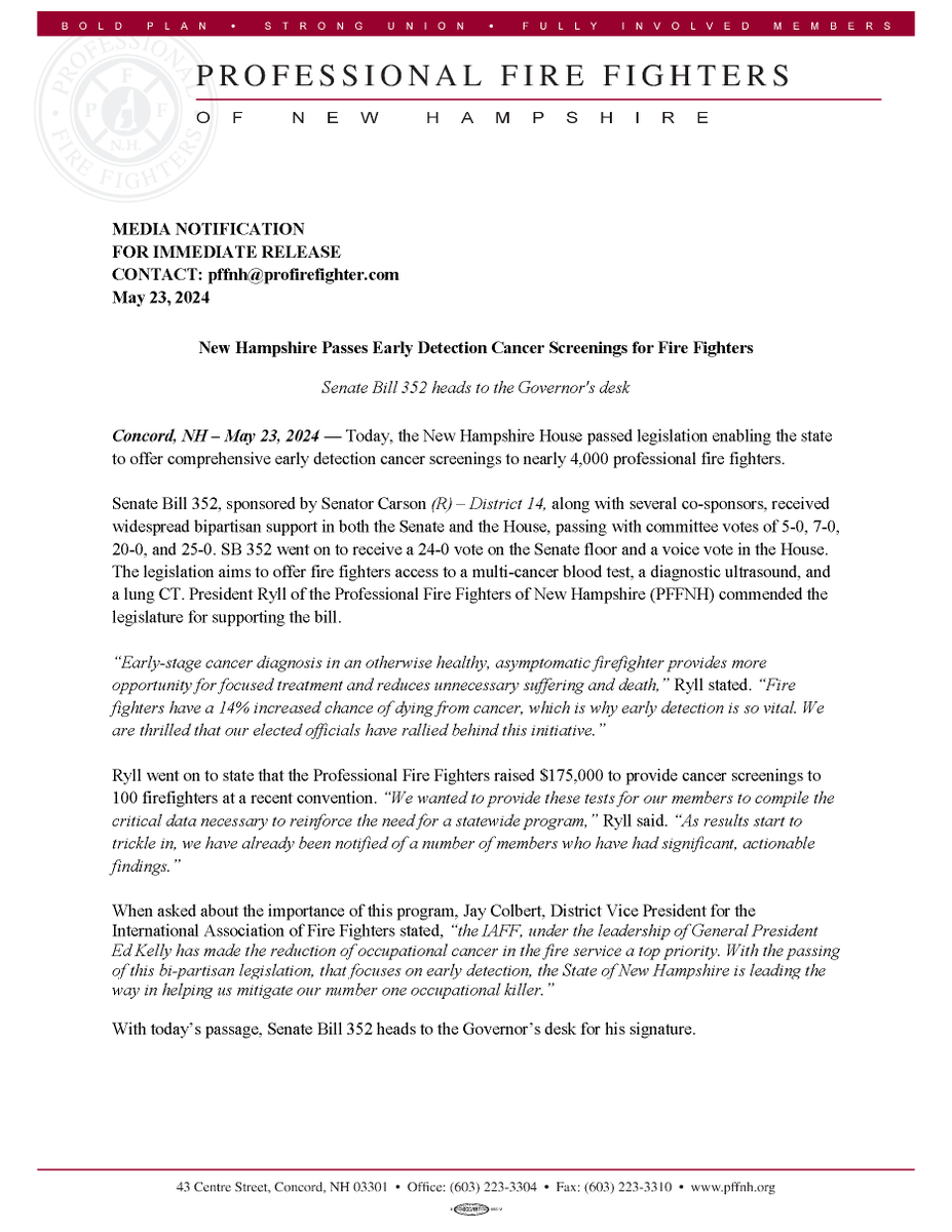 Monumental Victory! The House passes SB352!
@iaffofficial #unionstrong #IAFF #cancerawareness #Cancer #cancerfighter #healthandsafety #nhpolitics #NewHampshire #firefightersafety #firefighter #firefightercancer