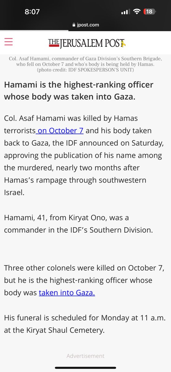 Hamas exposes that israel lies on its own people, in the video below they shared that Asaf Hamimi was injured on October 7th and he was taken captive into Gaza. However israel ‘IDF’ announced him dead 2 months after October 7th and even made a funeral for him. They lied.