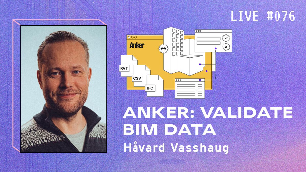 <a href="/vasshaug/">Håvard Vasshaug</a> returns to BIM Pure Live!

In this episode, Håvard will demonstrate Anker, a cloud app to create and validate BIM data.

Thanks to @Enscape3d for sponsoring this season of BIM Pure Live.

📅Show time: May 29th at 12PM (noon)