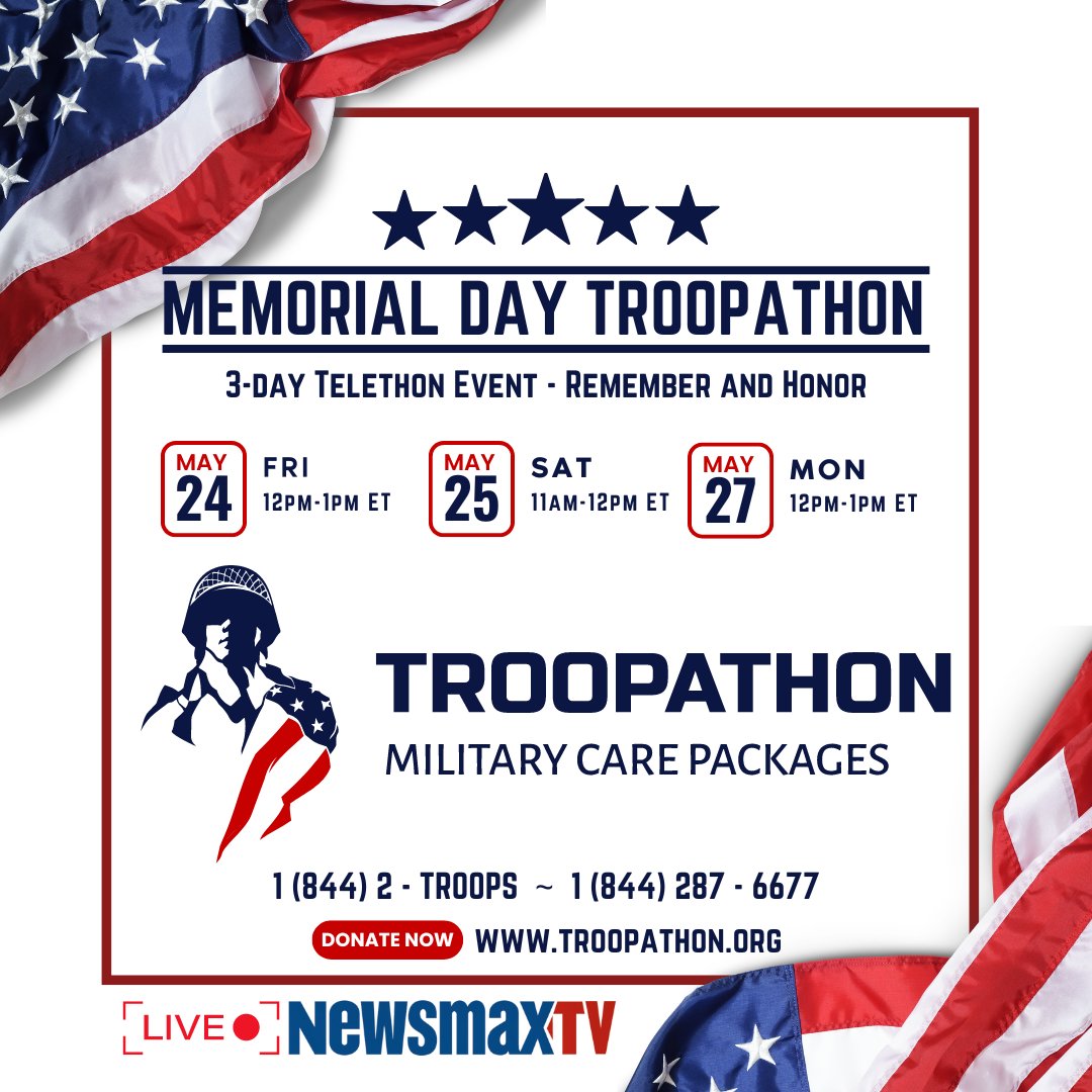 Honor Our Heroes This #MemorialDay! Remember their sacrifice by sending a care package in their honor. Tune in to #Troopathon hosted by @RitaCosby on @NEWSMAX TV this #MemorialDayWeekend Donate Now: bit.ly/3WZ84W5