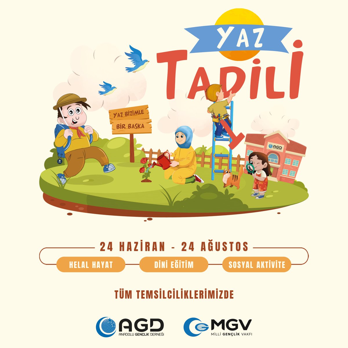 🏖📚🌍☀🏐🏊🏻‍♂
Yaz Bizimle Bir Başka! 

Yaz Etkinlikleri Kayıtlarımız Başlıyor!

📅 24 Haziran  - 24 Ağustos

📍Tüm Temsilciliklerimizde

#AGDYazEtkinlikleri 
#YazBizimleBirBaşka
#AğacınKöküEminEllerde
#BuYazıTadilEdiyoruz