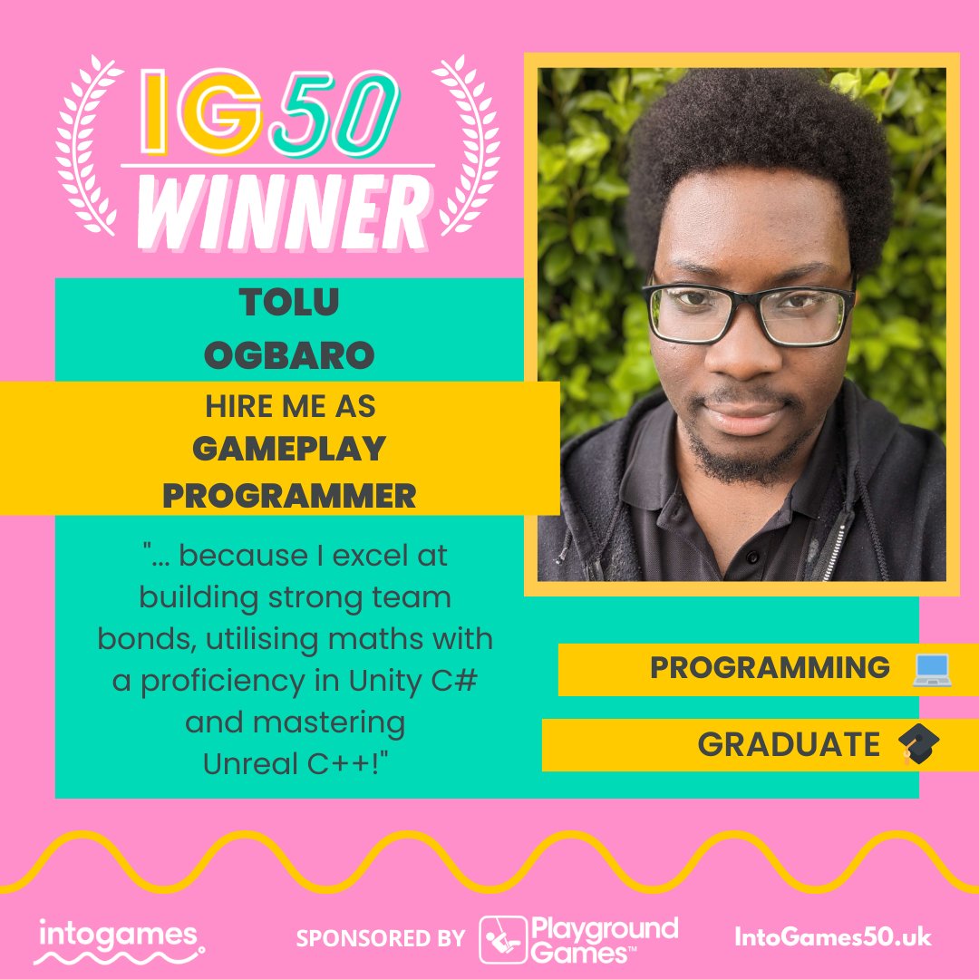 Tolu Ogbaro (@thetoluogbaro) on Twitter photo Proud to announce that I've been recognised as an employable programmer and received this award from the <a href="/intogamesHQ/">Into Games</a> team. Very thankful for this opportunity. Proud to announce that I've been recognised as an employable programmer and received this award from the <a href="/intogamesHQ/">Into Games</a> team. Very thankful for this opportunity.