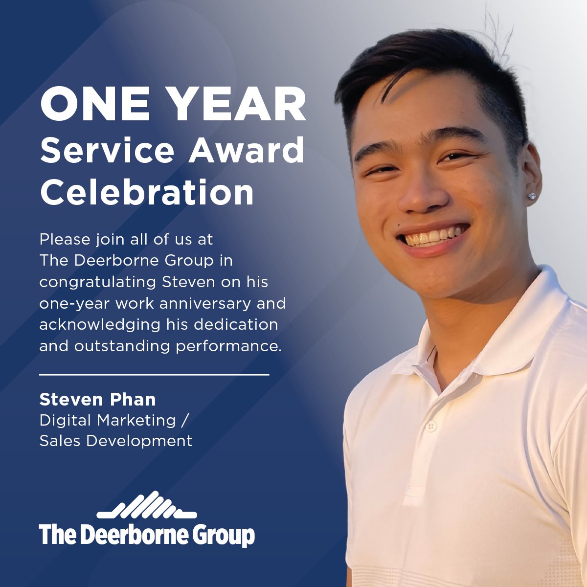 Please join us in celebrating Steven's one-year work anniversary with The Deerborne Group. Let’s applaud his dedication and outstanding contributions in helping us become recognized as one of San Diego’s leading management consulting companies! #ImagineMoreTogether