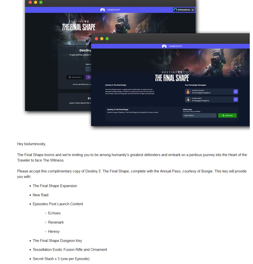 I've been graciously given a Final Shape Annual Pass key and am giving it away! ✨✨✨

TO ENTER: 
- like + rt
- follow
- comment your favorite thing about the Witness! 🩶

#BungieCreator <a href="/DestinyTheGame/">Destiny 2</a>